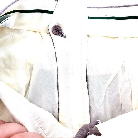 Greg Peters Gray Beige No Belt Loops Wool Pleated Cuffed Dress Pants 34/27 High - Picture 5 of 6